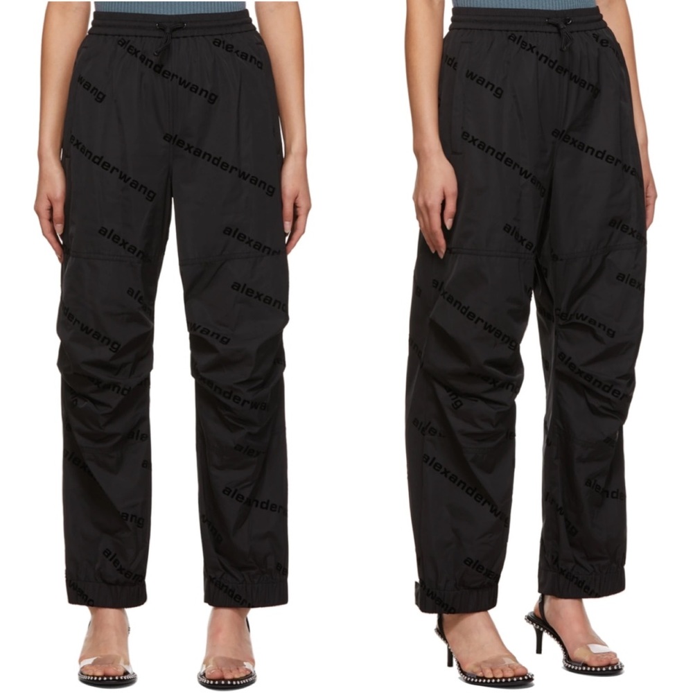 Alexander Wang Allover Flocked Logo Track Pants in Black Size Small